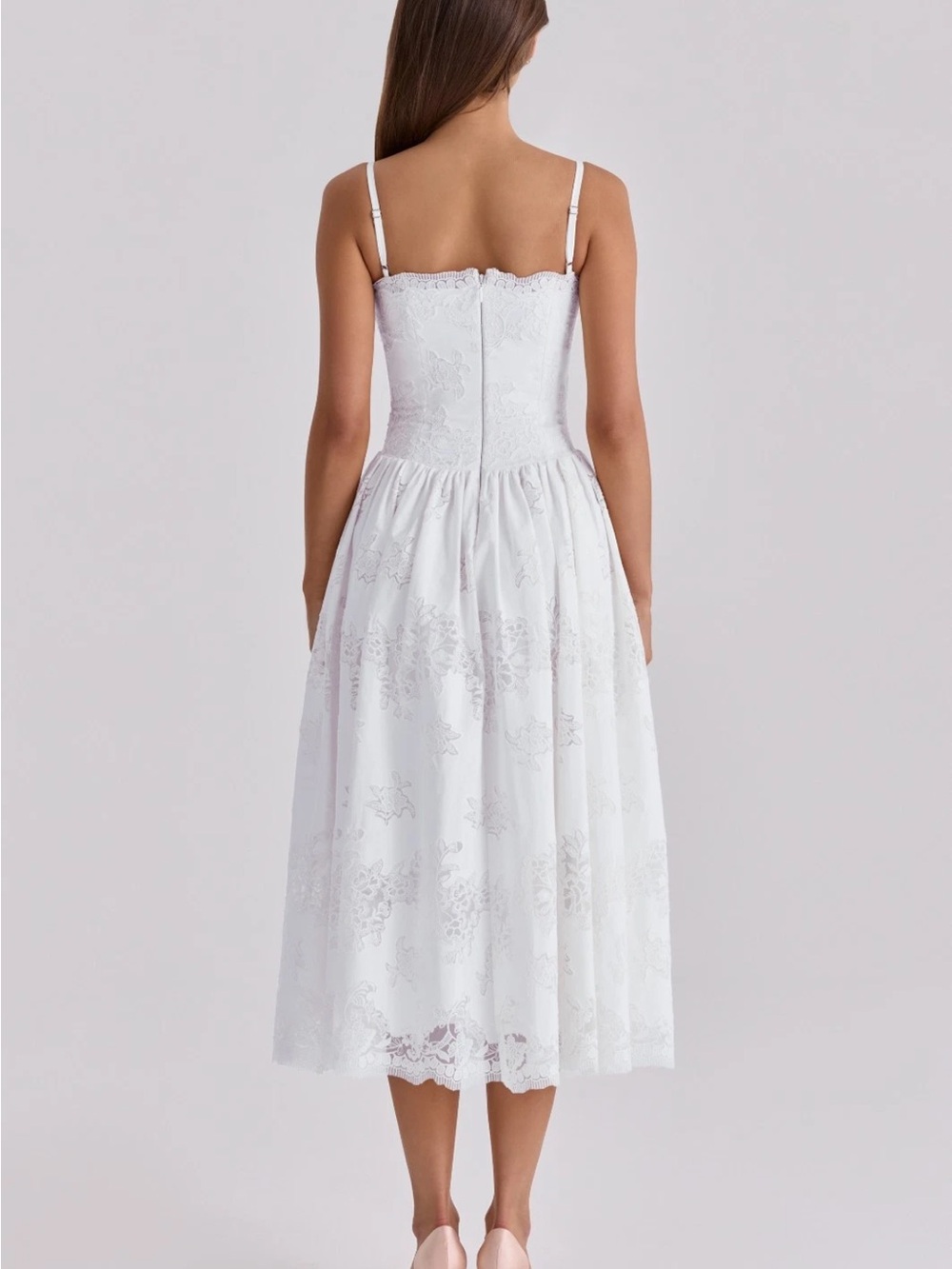 House of CB Chloe White custom Lace + cotton Midi Dress - Picture 2 of 2